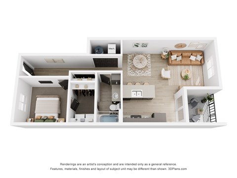 Floor plan for 1 bed, 1 bath, 745 sqft